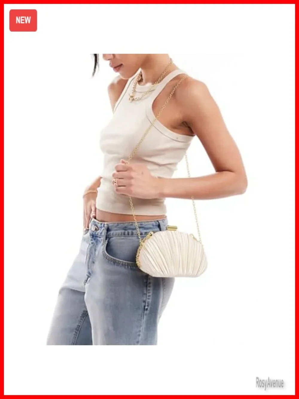 Shell Shaped Clutch Purse with Chain Strap Ruched Crossbody Bag Evening Handbag